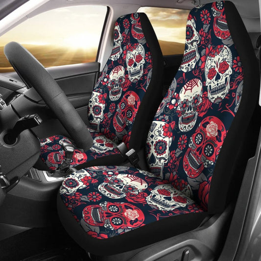Red & White Sugar Skull Car Seat Covers