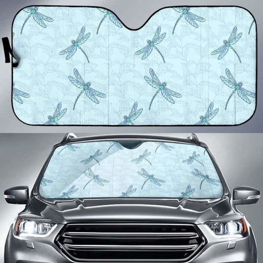 Dragonfly Pattern Blue Background Car Auto Sun Shades