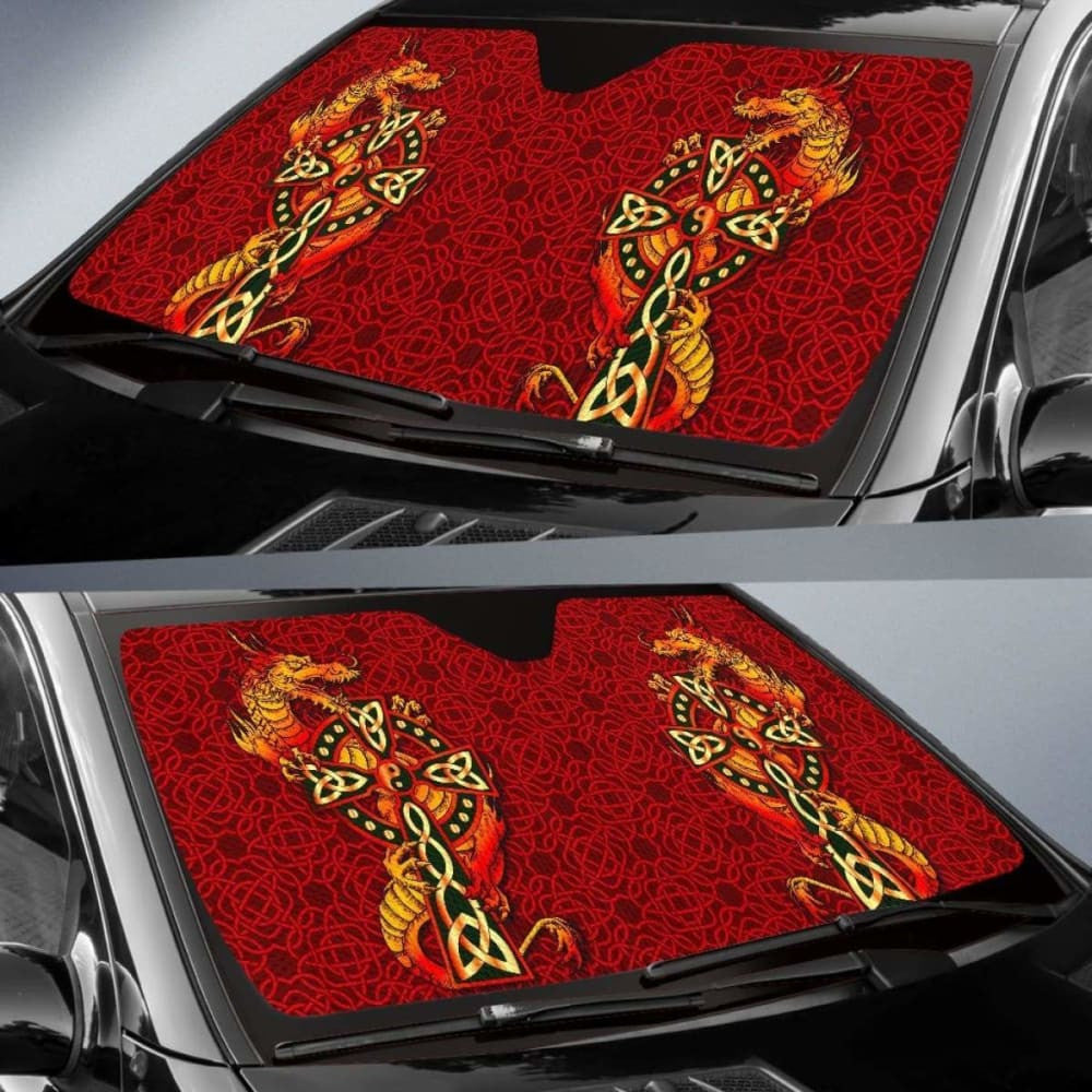 Celtic Auto Sun Shades - Celtic Dragon Red