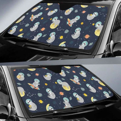 Cute Sloth Astronaut Star Planet Rocket Pattern Car Auto Sun Shades