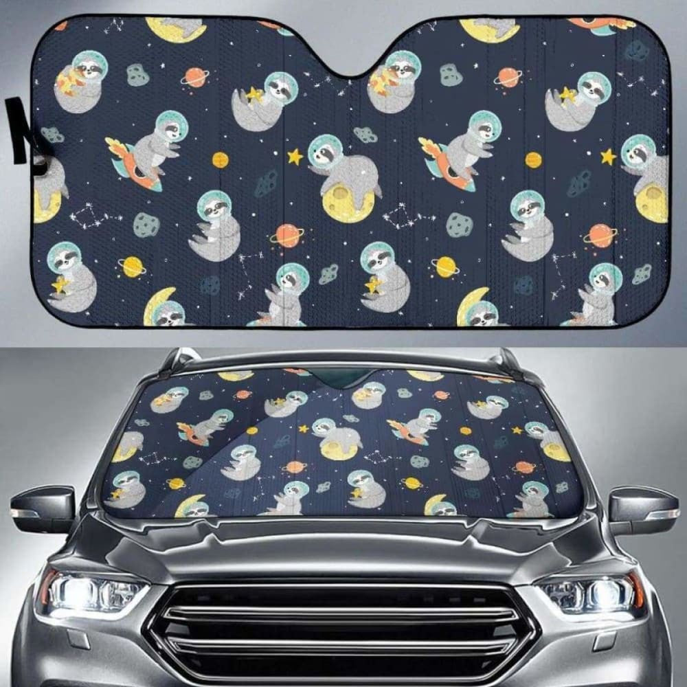 Cute Sloth Astronaut Star Planet Rocket Pattern Car Auto Sun Shades