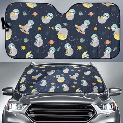 Cute Sloth Astronaut Star Planet Rocket Pattern Car Auto Sun Shades