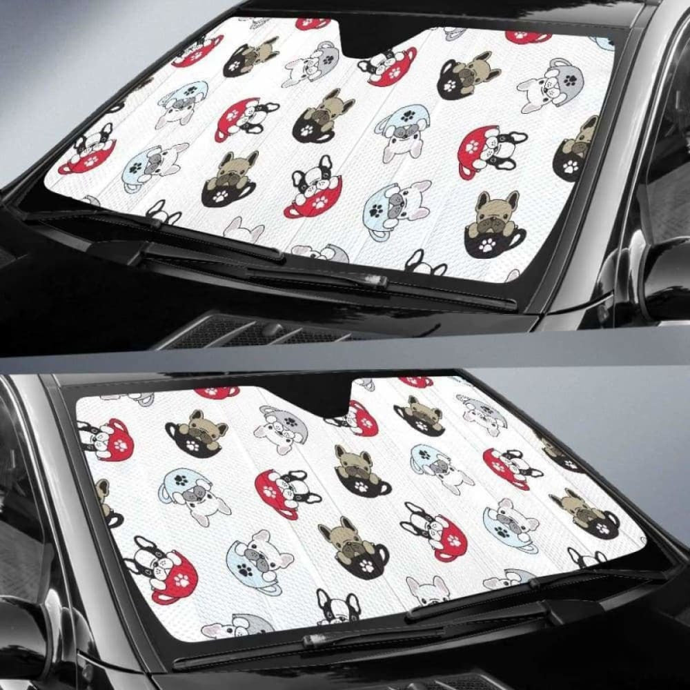 French Bulldog Cup Paw Pattern Car Auto Sun Shades