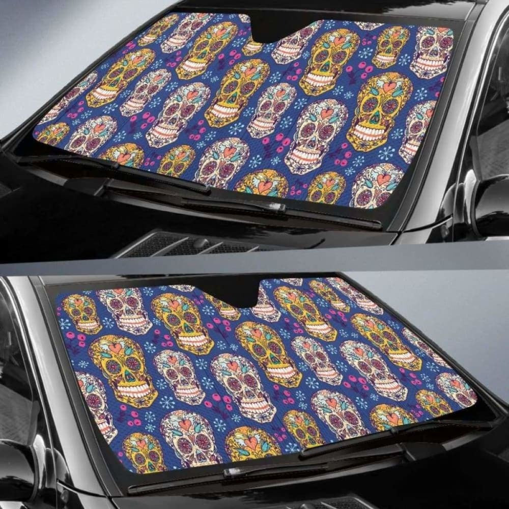 Sugar Skull Flower Pattern Car Auto Sun Shades
