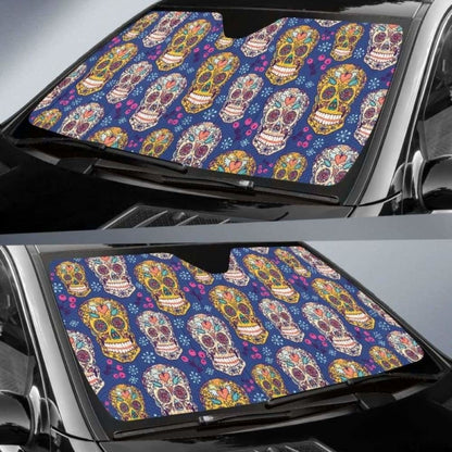 Sugar Skull Flower Pattern Car Auto Sun Shades