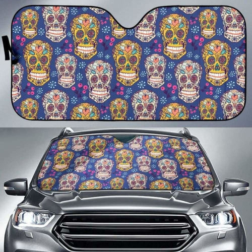 Sugar Skull Flower Pattern Car Auto Sun Shades