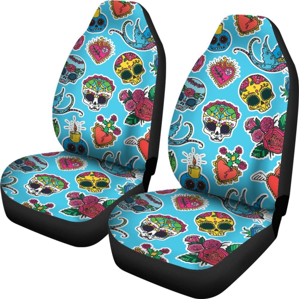 Blue Sugar Skull Car Seat Covers