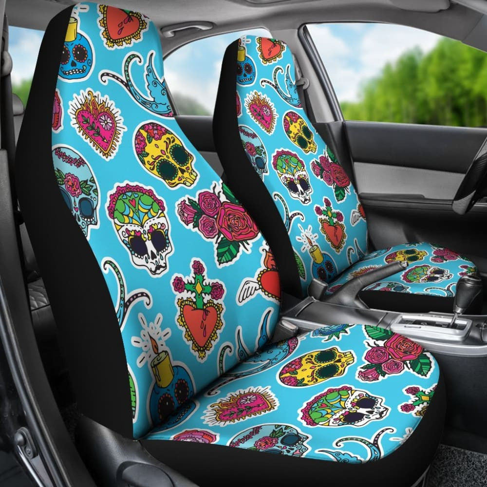 Blue Sugar Skull Car Seat Covers