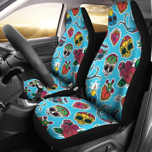 Blue Sugar Skull Car Seat Covers