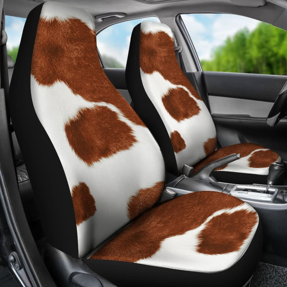 Cowhide Print Brown Themed Car Seat Covers