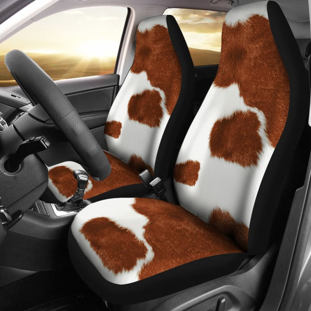 Cowhide Print Brown Themed Car Seat Covers