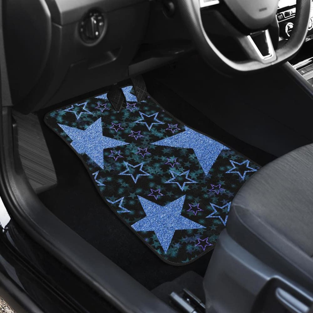 Blue Stars On Black Front And Back Car Mats