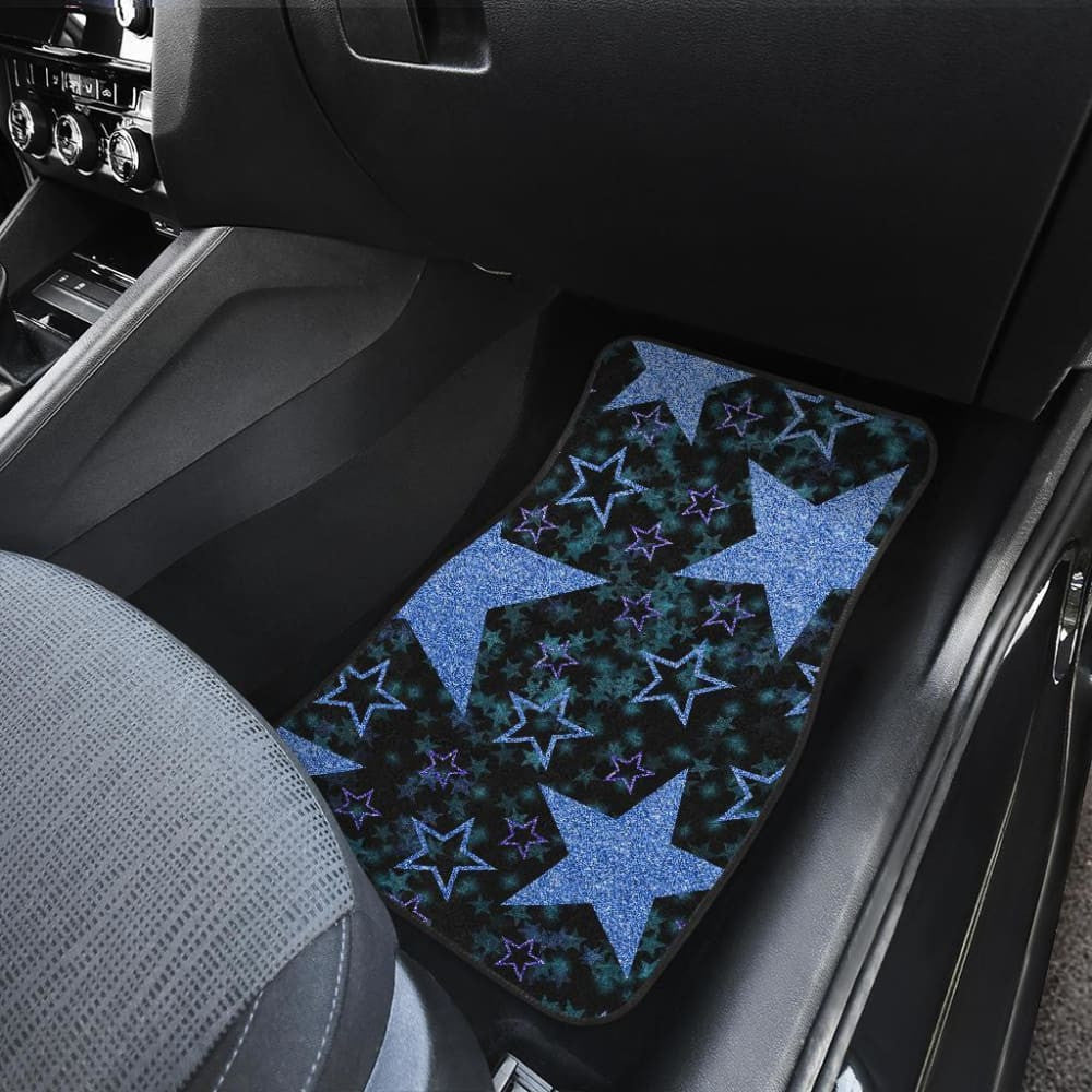 Blue Stars On Black Front And Back Car Mats