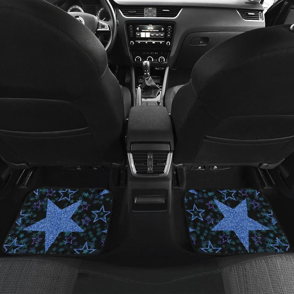 Blue Stars On Black Front And Back Car Mats