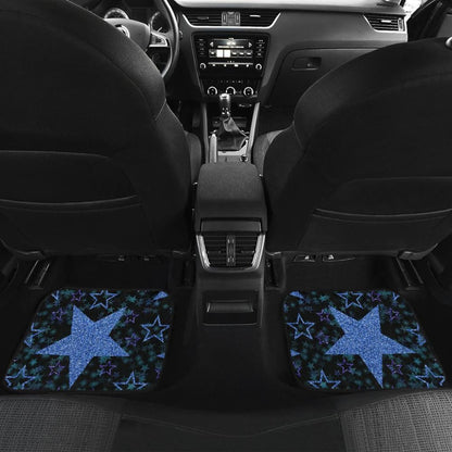 Blue Stars On Black Front And Back Car Mats