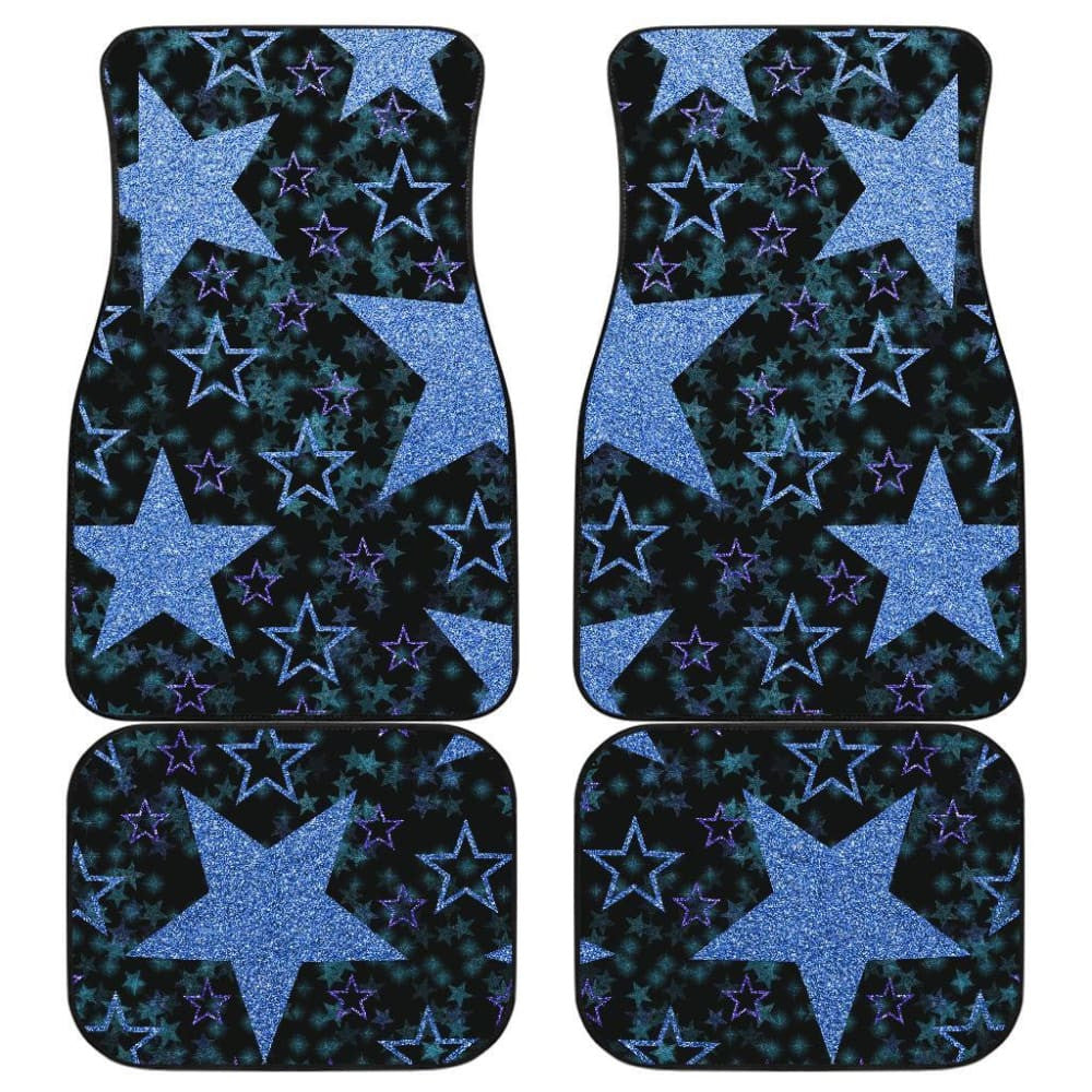 Blue Stars On Black Front And Back Car Mats
