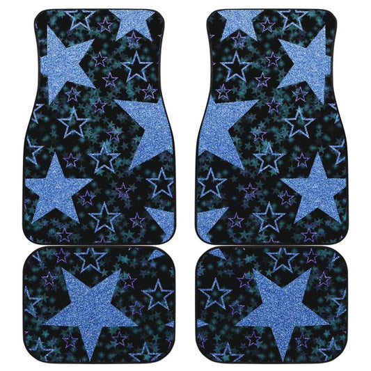 Blue Stars On Black Front And Back Car Mats