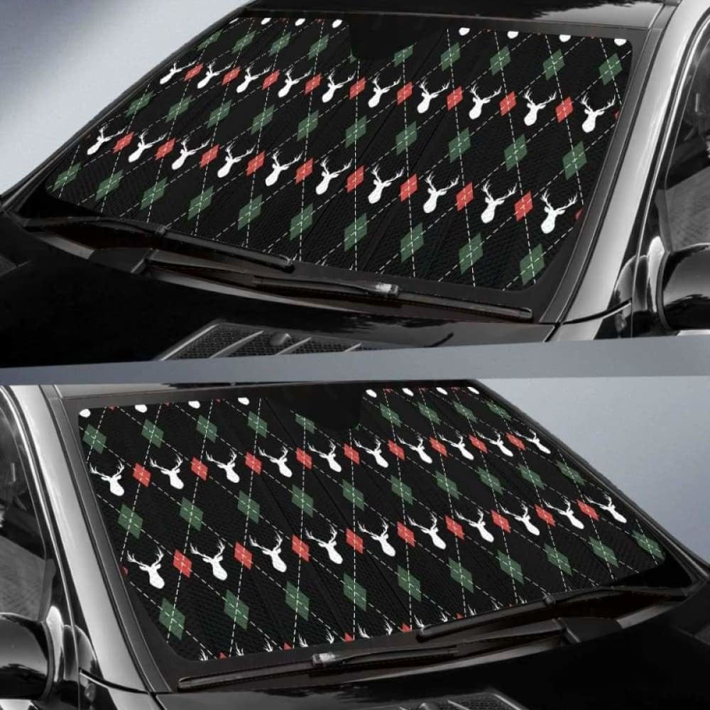 Deer Christmas New Year Pattern Argyle Car Auto Sun Shades