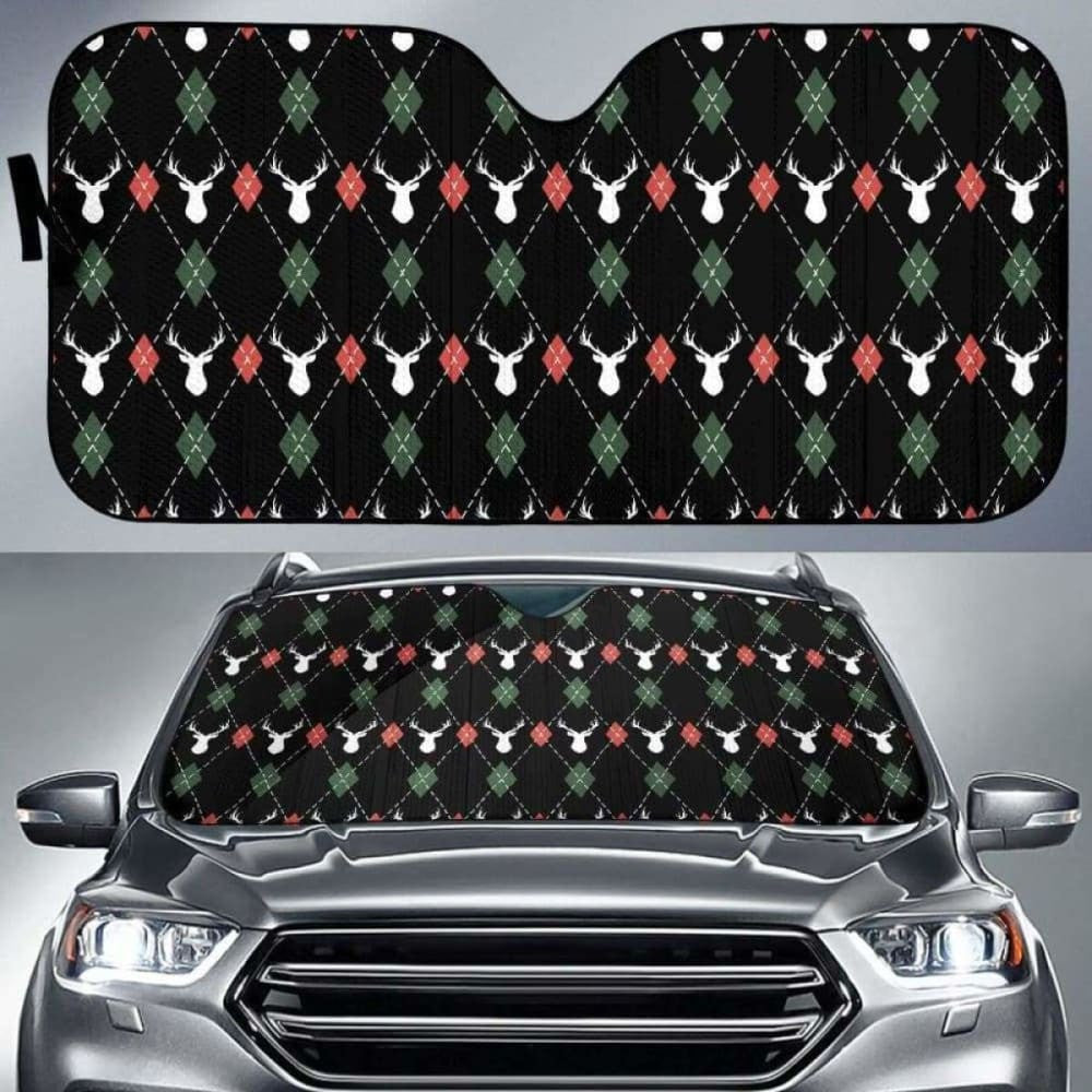 Deer Christmas New Year Pattern Argyle Car Auto Sun Shades
