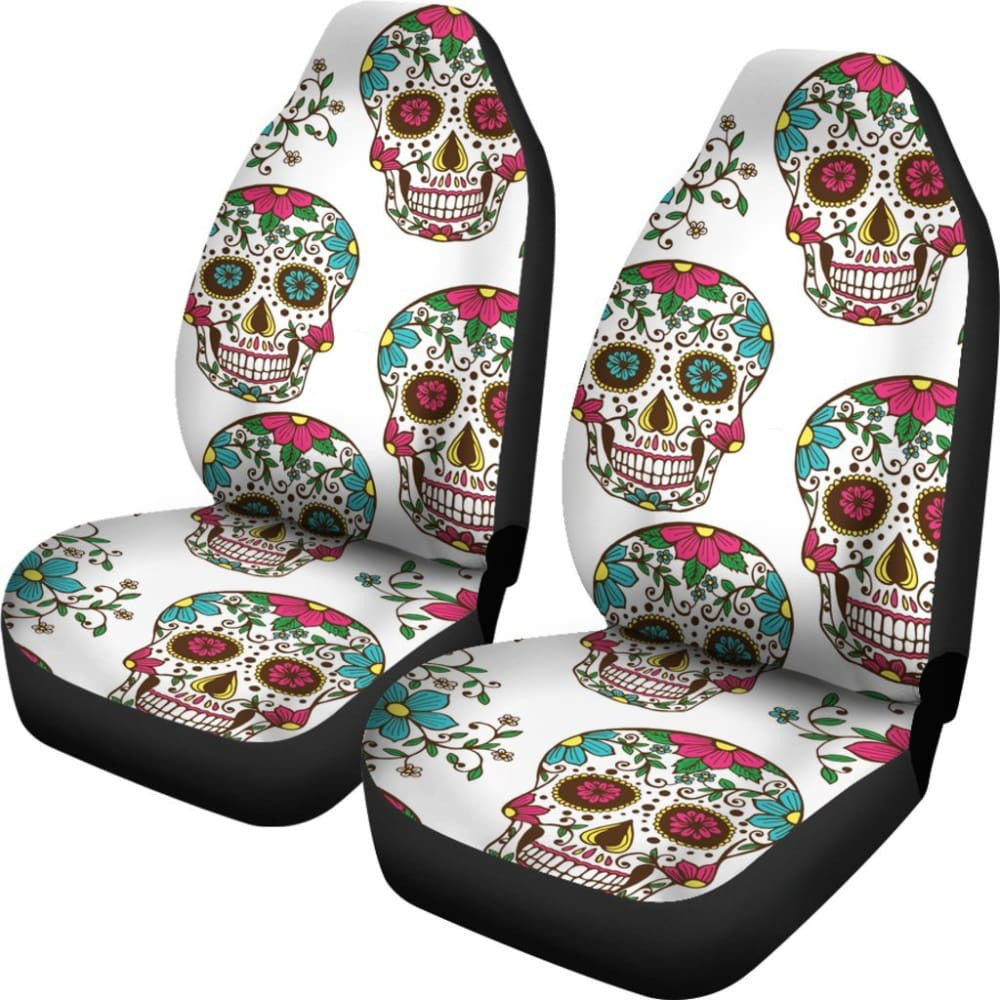 White Sugar Skull Car Seat Covers