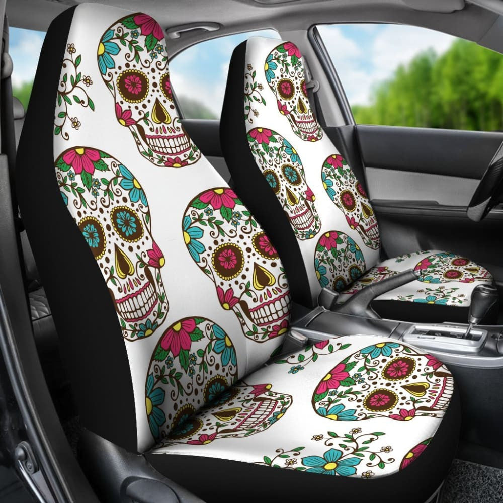White Sugar Skull Car Seat Covers
