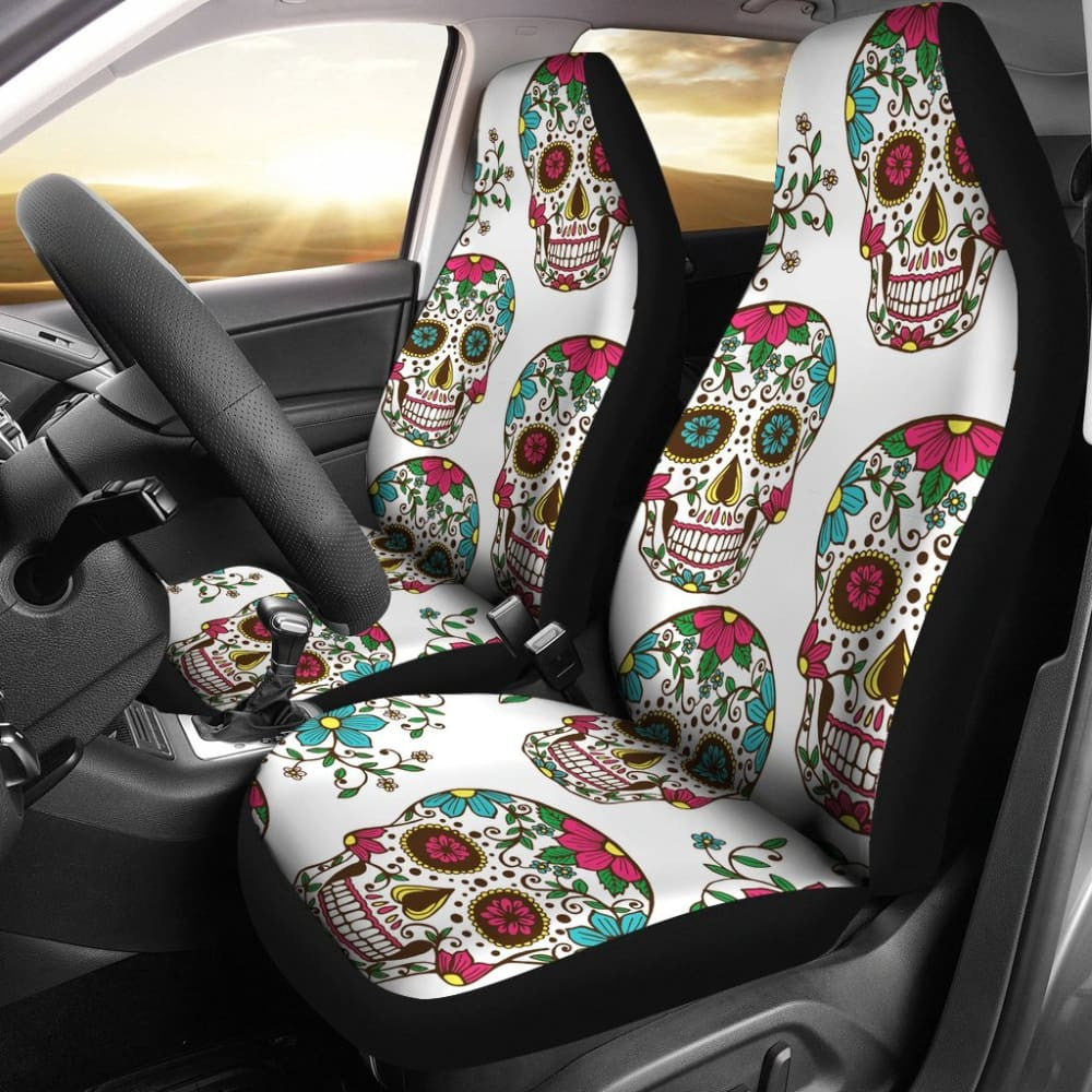 White Sugar Skull Car Seat Covers