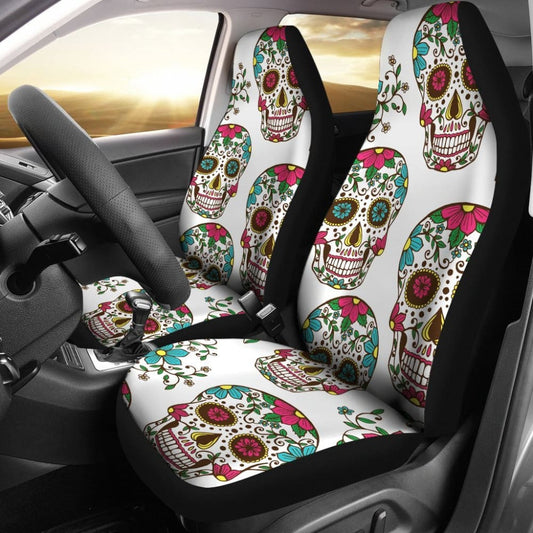 White Sugar Skull Car Seat Covers