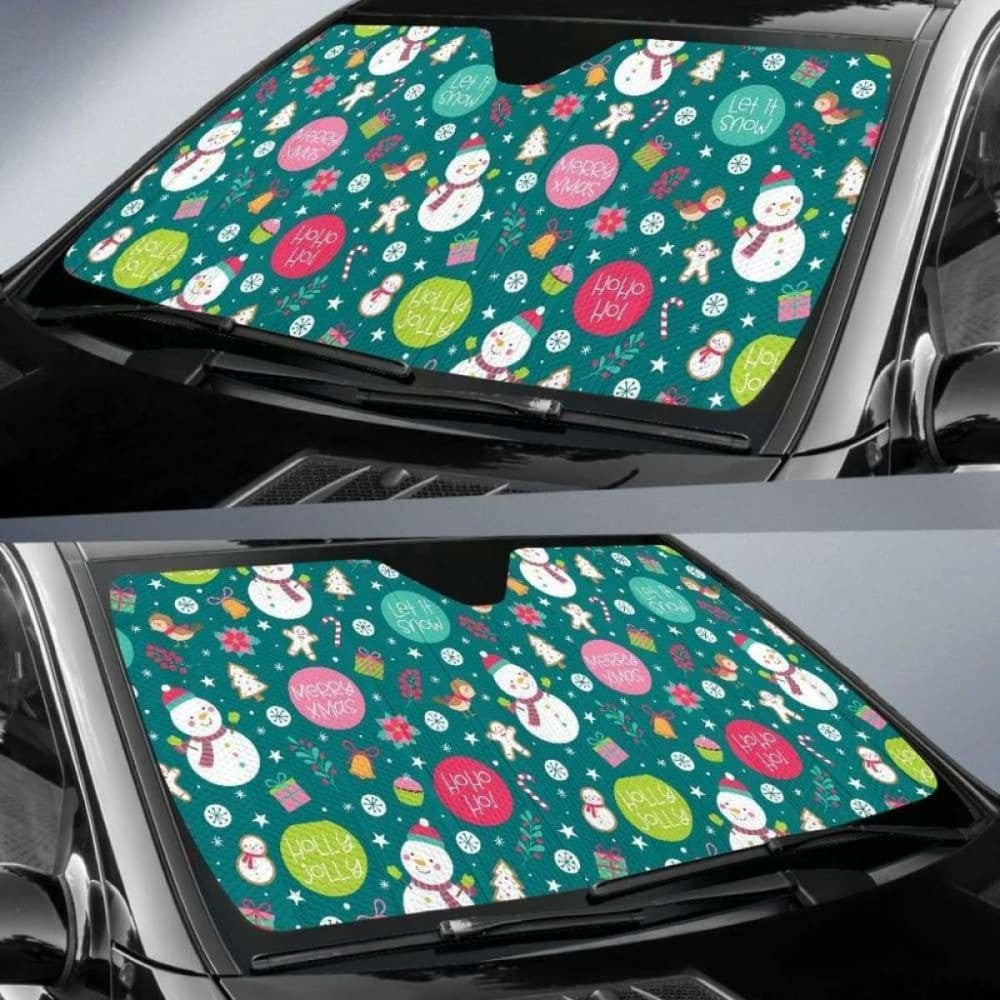 Snowman Bird Decorative Elements Christmas Pattern Car Auto Sun Shades