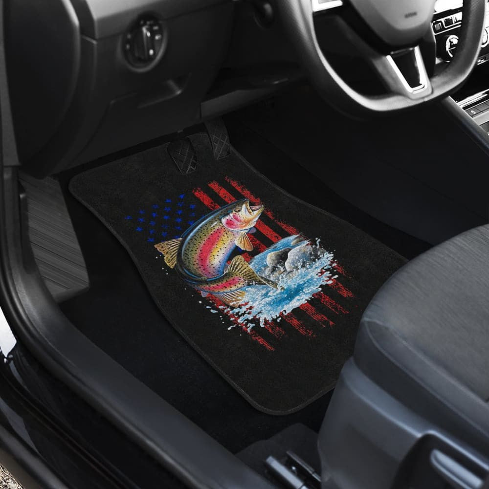 Trout Steelhead Fishing American Flag Printed Car Floor Mats