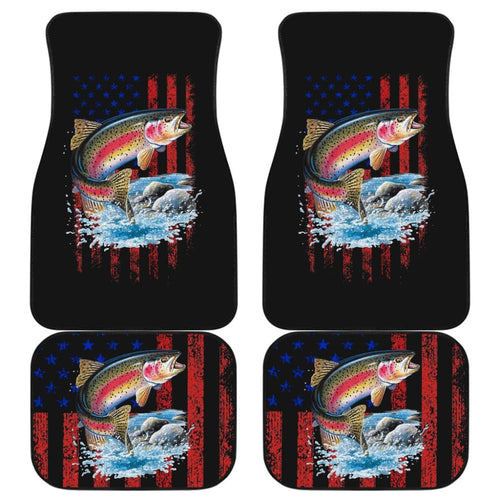 Trout Steelhead Fishing American Flag Printed Car Floor Mats
