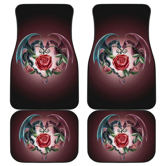 Sweet Love Dragons, Roses And Heart Car Floor Mats