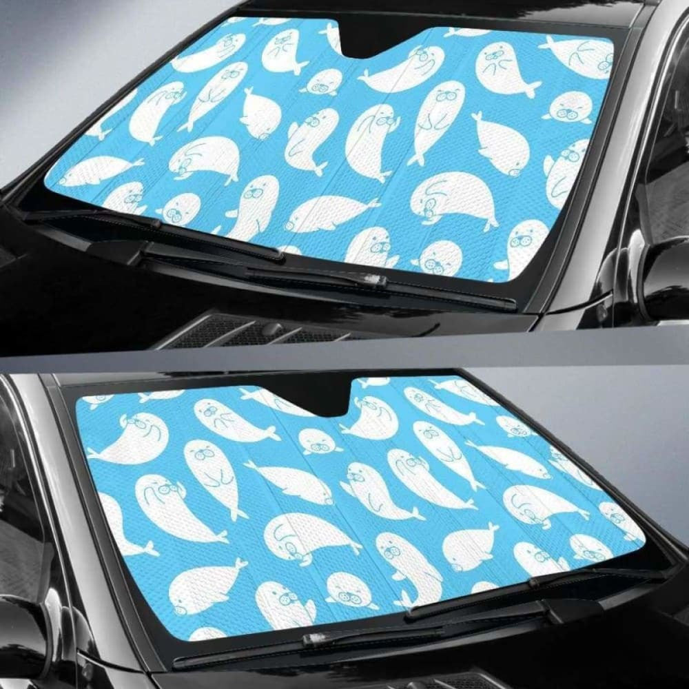 Cute White Sea Lion Seals Pattern Car Auto Sun Shades