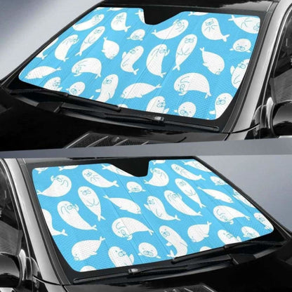 Cute White Sea Lion Seals Pattern Car Auto Sun Shades