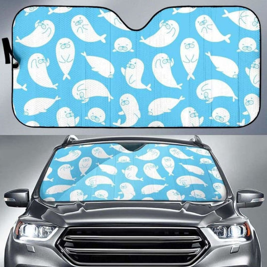 Cute White Sea Lion Seals Pattern Car Auto Sun Shades