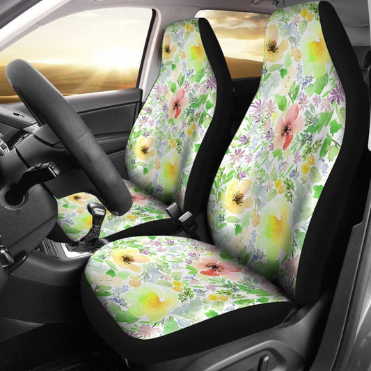 Colorful Green Watercolor Floral Car Seat Covers