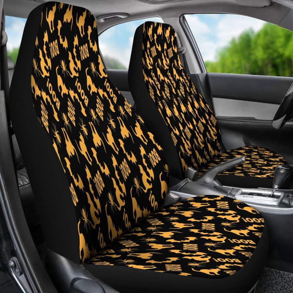 Trick Or Treat Black Orange Cat Boo Car Seat Covers