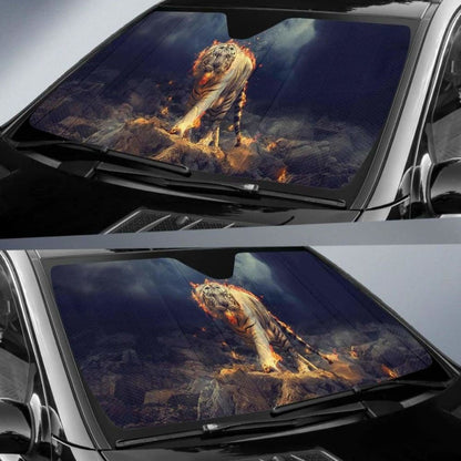 White Tiger Fire Cgi Hd Car Sun Shade