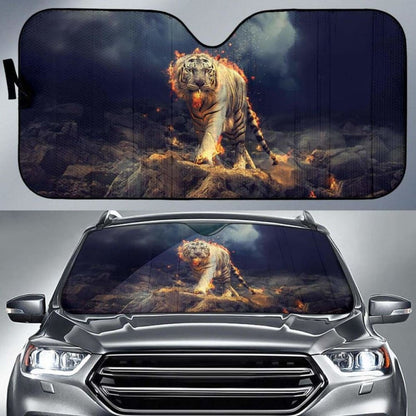 White Tiger Fire Cgi Hd Car Sun Shade