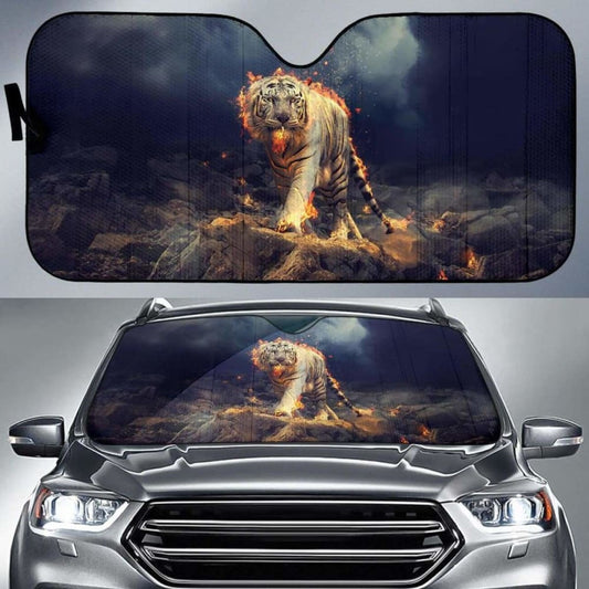 White Tiger Fire Cgi Hd Car Sun Shade