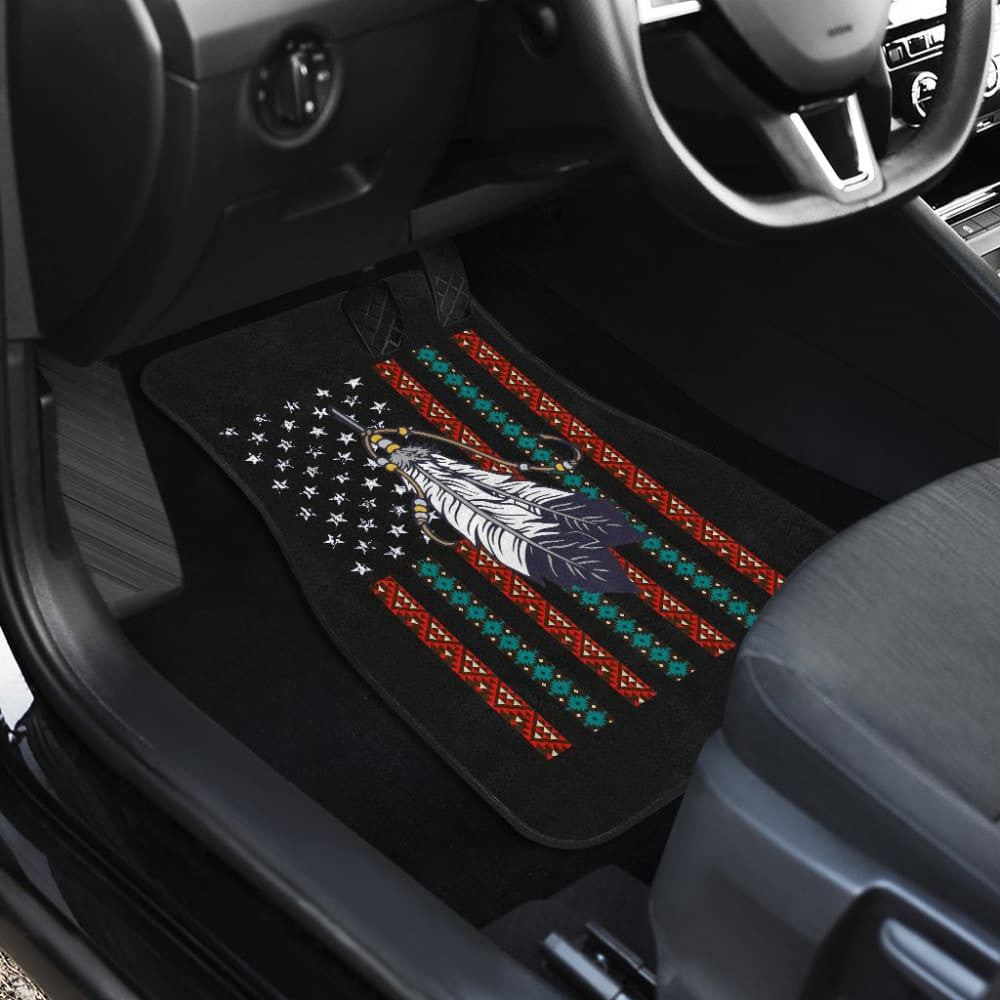 Native Feather American Flag Design Car Floor Mats