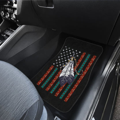 Native Feather American Flag Design Car Floor Mats