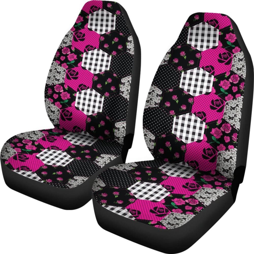 Hot Pink Shabby Chic Patchwork Quilt With Roses Style Car Seat Covers