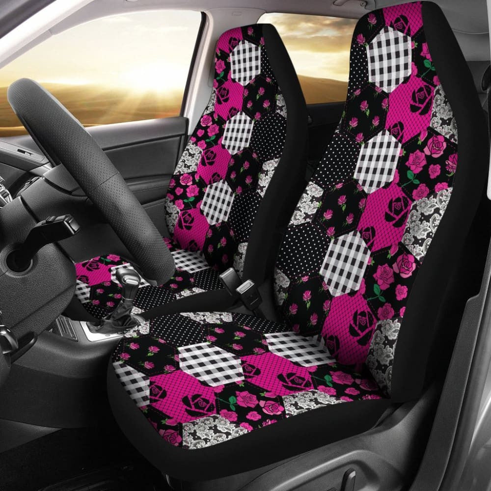 Hot Pink Shabby Chic Patchwork Quilt With Roses Style Car Seat Covers