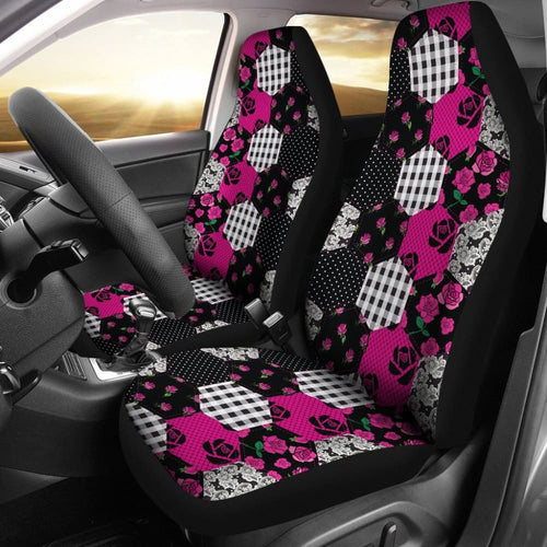 Hot Pink Shabby Chic Patchwork Quilt With Roses Style Car Seat Covers