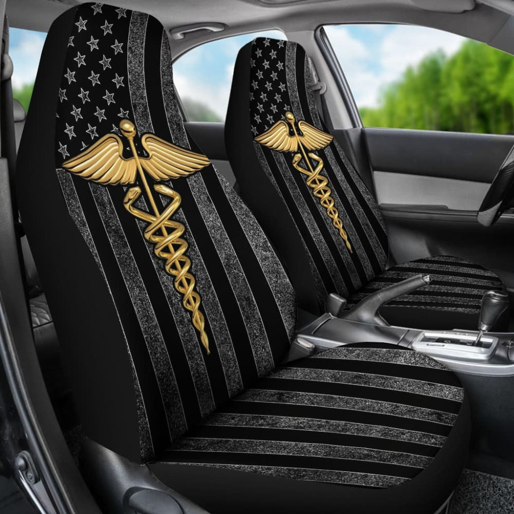 Patriot Nurse Thin Grey Line American Flag Car Seat Covers
