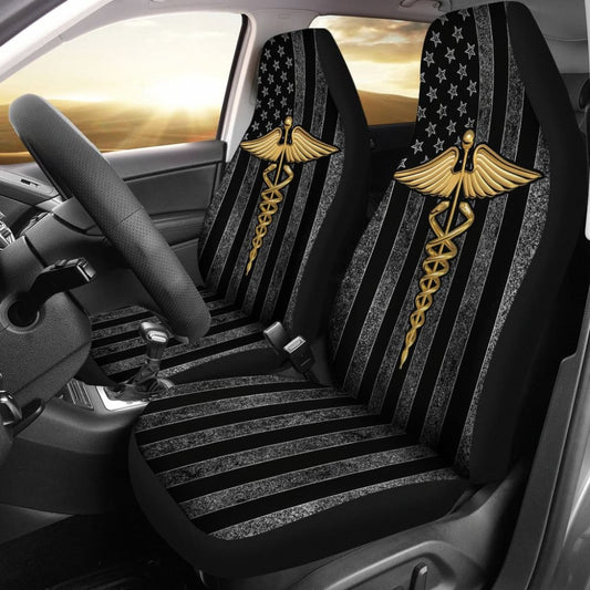 Patriot Nurse Thin Grey Line American Flag Car Seat Covers