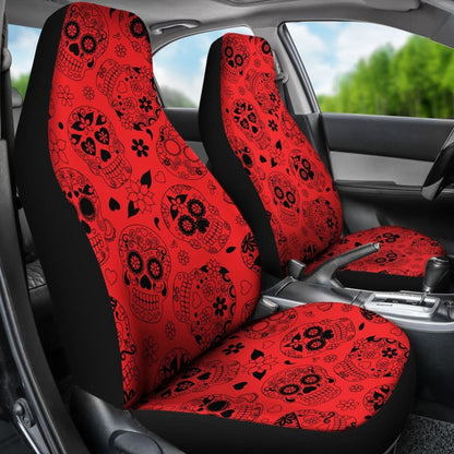 Red & Black Sugar Skull Car Seat Covers