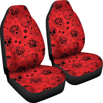 Red & Black Sugar Skull Car Seat Covers