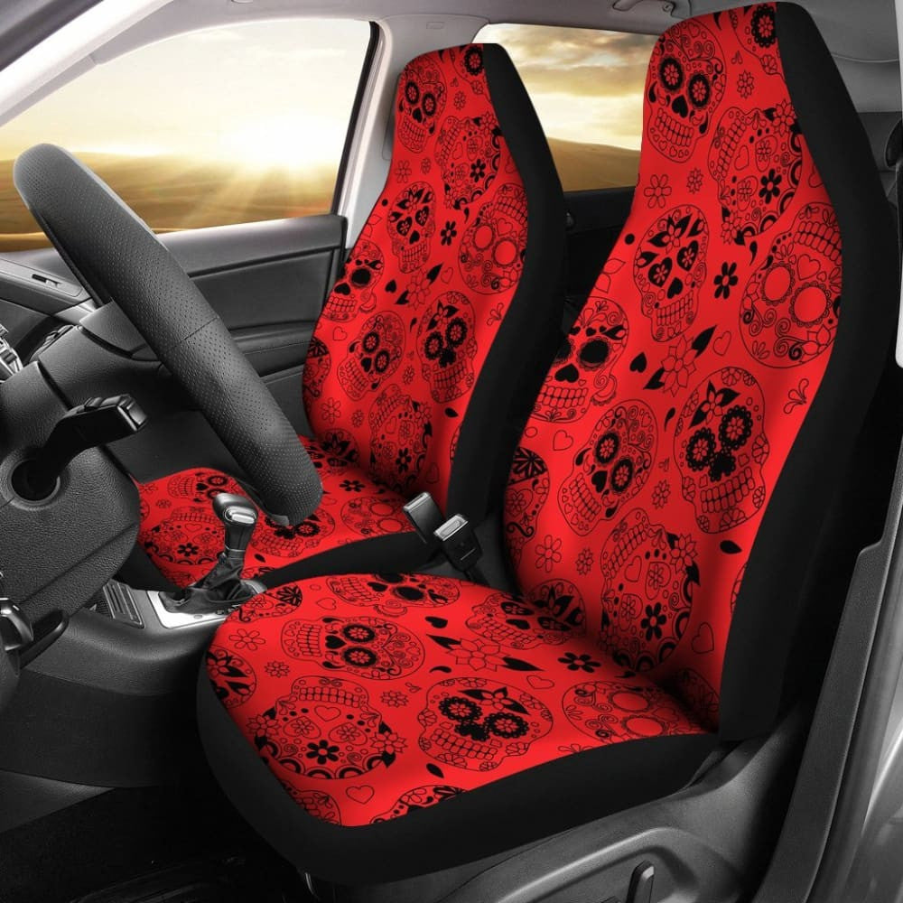 Red & Black Sugar Skull Car Seat Covers