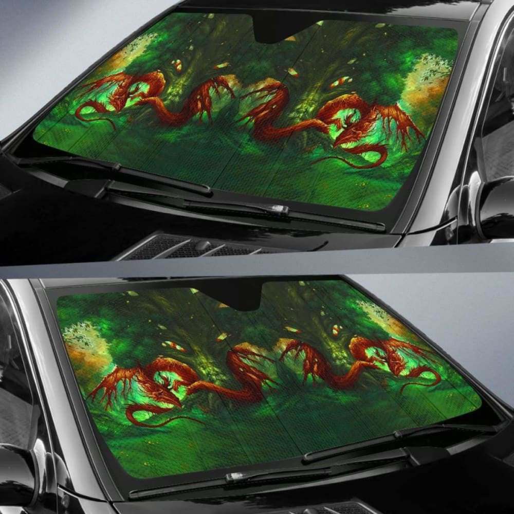 Celtic Mythology - Celtic Dragon With Green Man And Deer Auto Sun Shades